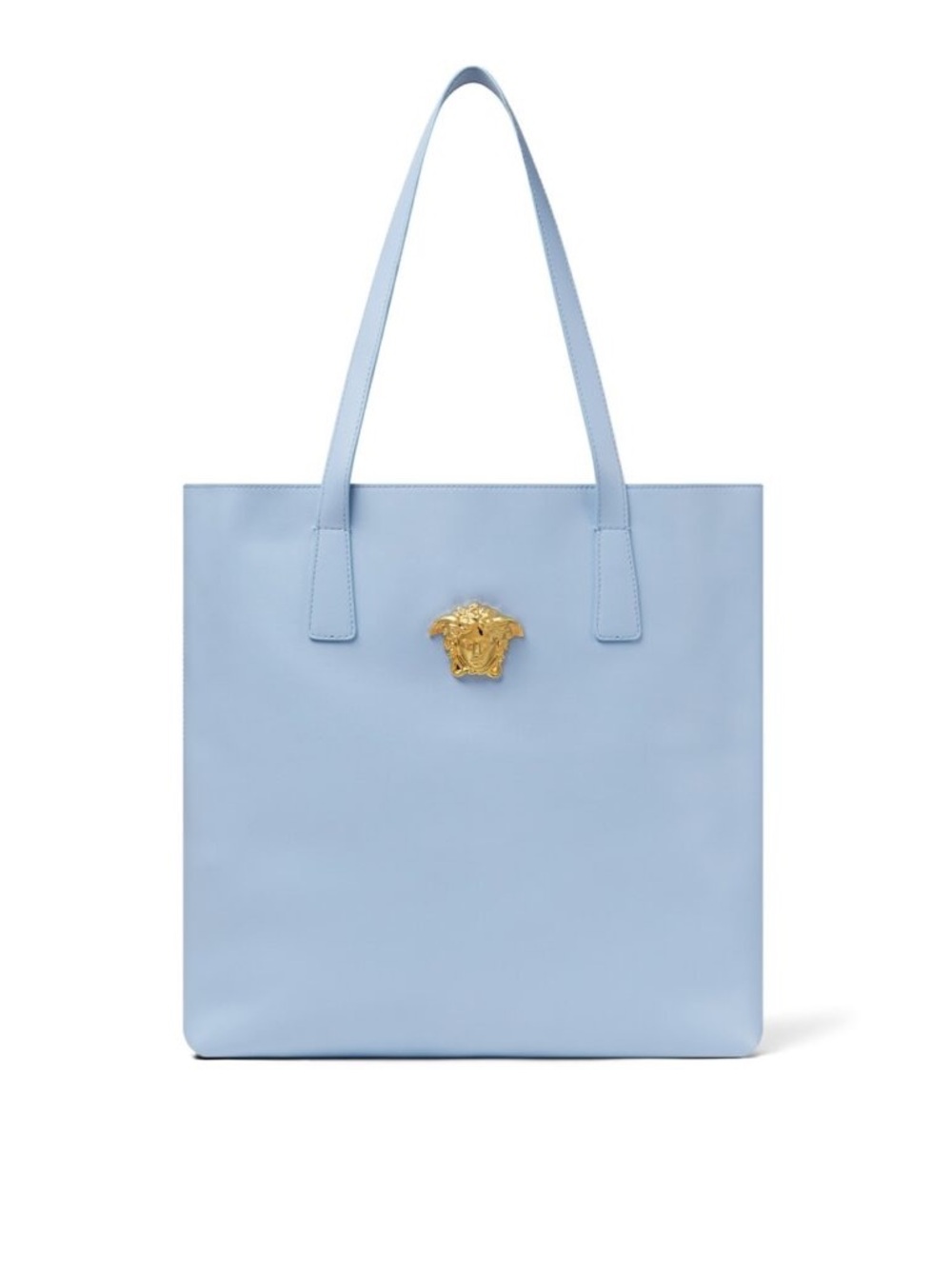 Versace Powder Blue Leather Tote with Gold Medusa Accent